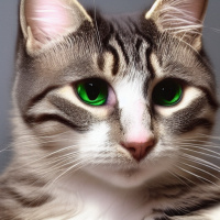 Животные Коты Полосатые Серые Зеленые глаза 