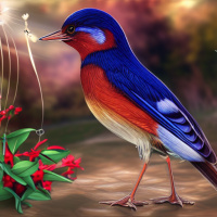Птицы Цветы Синие Красные Свет 