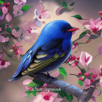 Птицы Цветы Синие 