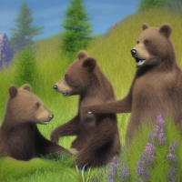 Животные Дикие животные Медведи Семья Природа Горы 