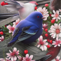 Птицы Цветы Белые Синие 