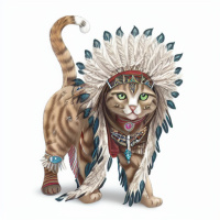 Животные Коты Полосатые Домашние животные Зеленые глаза Перья Ошейники Индейцы 