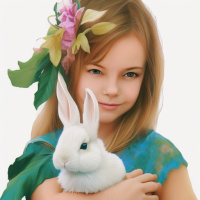 Люди Цветы Белые Дети Девочки Кролики Объятия 