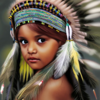 Люди Головные уборы Дети Темные глаза Перья Индейцы 
