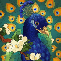 Птицы Цветы Синие Перья Павлины 