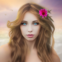 Люди Девушки Голубые глаза Цветы Длинные волосы Светлые глаза Розовые губы 