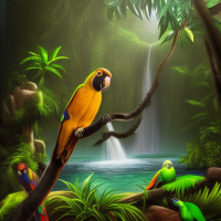 Птицы Природа Попугаи Деревья Водопады 