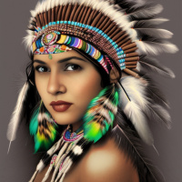 Люди Девушки Головные уборы Темные глаза Перья Индейцы 