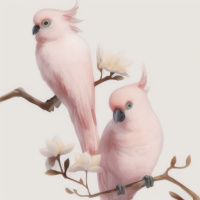 Птицы Цветы Пара Розовые 
