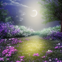 Цветы Небо Природа Трава Луна Облака Поляна 