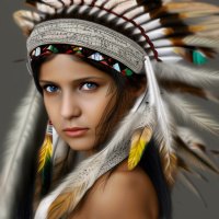 Люди Девушки Голубые глаза Головные уборы Перья Индейцы 