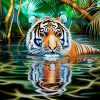 Животные Дикие животные Рыжие Полосатые Тигры Вода Водоемы Отражение 