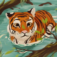 Дикие животные Рыжие Полосатые Детеныши Тигры Вода Водоемы 