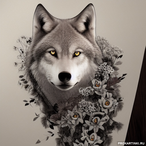 Дикие животные Черно-белые Цветы Серые Волки 