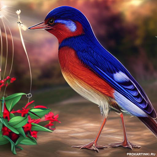 Птицы Цветы Синие Красные Свет 