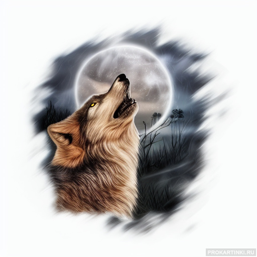 Животные Дикие животные Волки Луна 