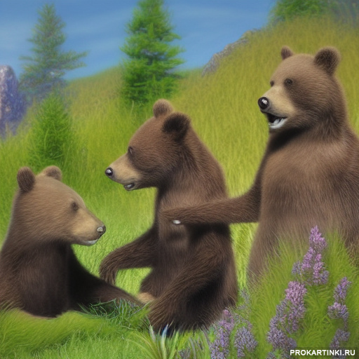Животные Дикие животные Медведи Семья Природа Горы 