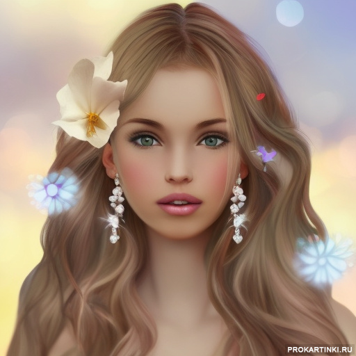 Люди Девушки Цветы Длинные волосы Светлые глаза Розовые губы Серьги 