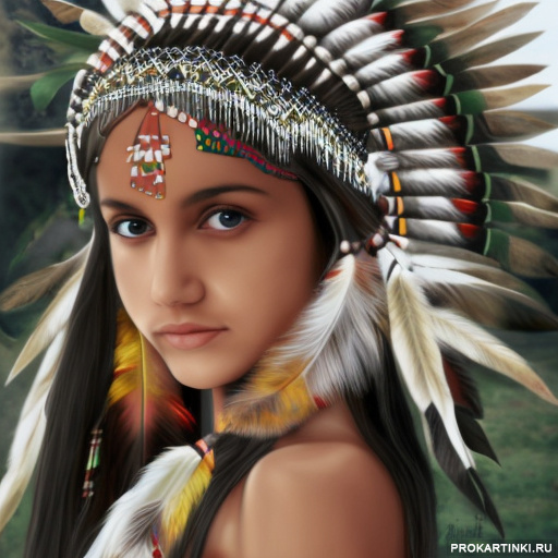 Люди Девушки Головные уборы Перья Индейцы 