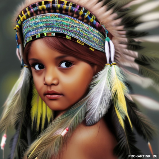 Люди Головные уборы Дети Темные глаза Перья Индейцы 